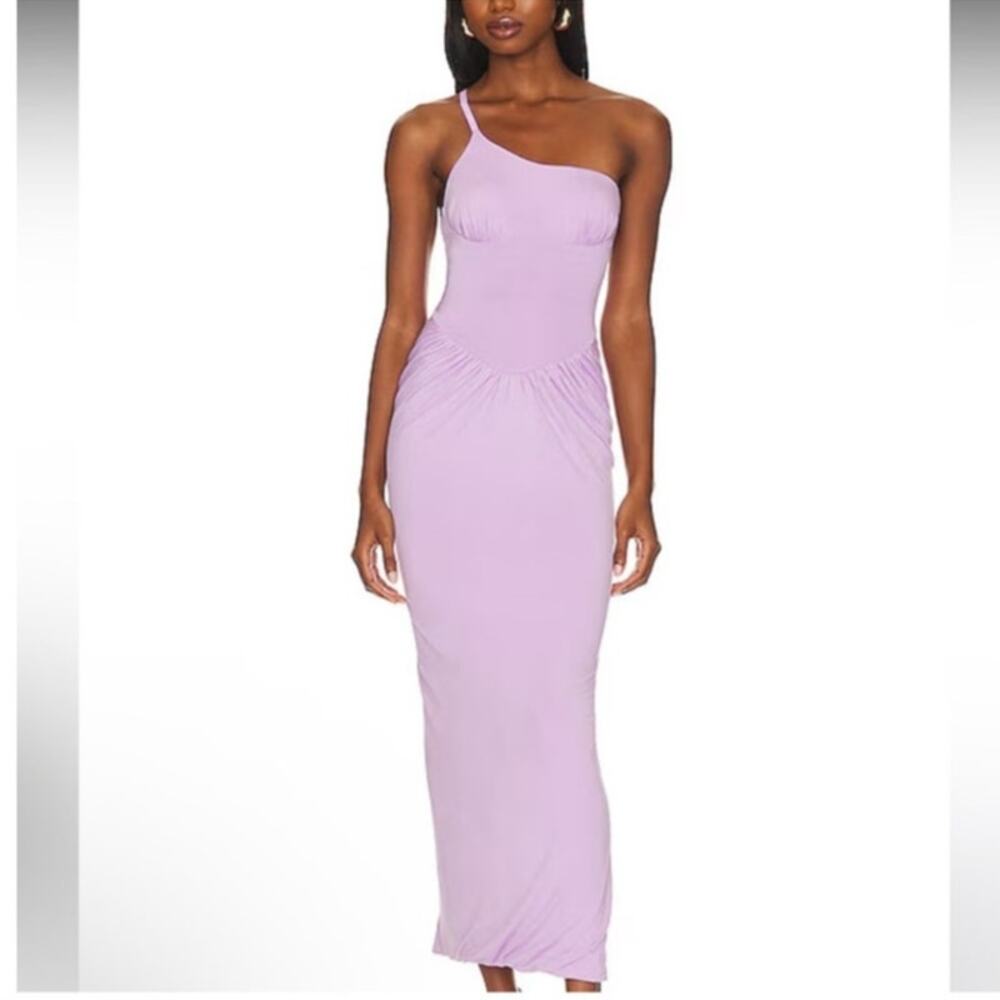 Natalie Rolt Violetta Milkmade Dress‎ Size 0 Purple Bamboo One Shoulder Stretch